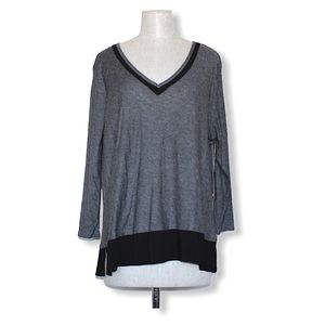 Vince Camuto Heather Gray/Black V-Neck Top Large